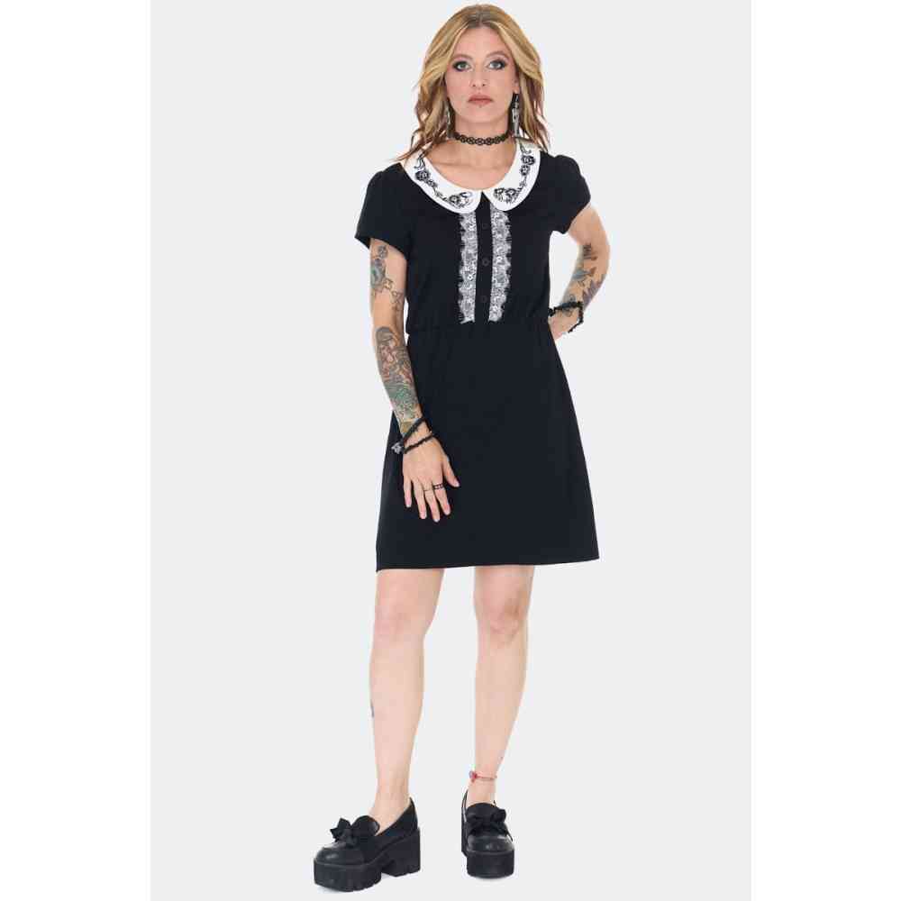 Jawbreaker - Shirt Dress With Embroidered Collar Mini jurk - Zwart